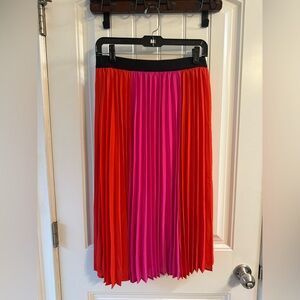 Vibrant Red and Pink Pleated Midi Skirt